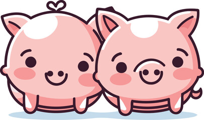 Cute piggy couple. Vector illustration isolated on white background.