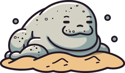 Cute seal on the sand. Vector illustration in cartoon style.