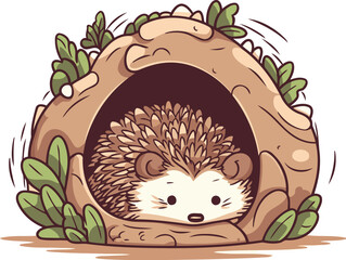 Cute hedgehog in a cave. Vector illustration for your design © Ehtisham