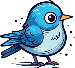 Cute blue bird. Vector illustration isolated on a white background.