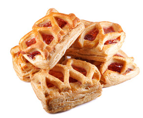 Puff pastry pastry with lingonberry jam isolated on a white background. Cookies with lingonberry...