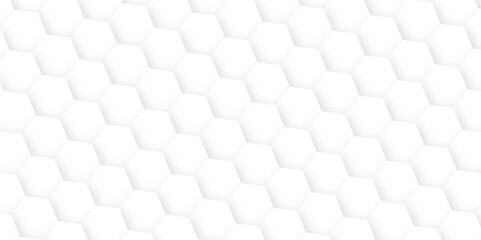 Abstract background with 3D Futuristic honeycomb mosaic white background and White surface with hexagonal shapes showing both sides .Realistic geometric mesh cells and paper texture design.