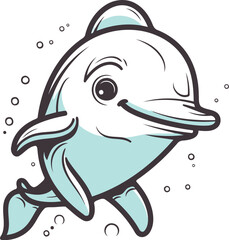 Cute cartoon dolphin. Vector illustration isolated on a white background.