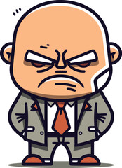 Angry boss cartoon character vector illustration. Businessman in suit.