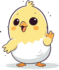 Cute little chicken isolated on white background. Vector illustration in cartoon style.