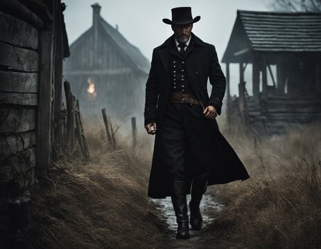 A man in the style of a Gothic western