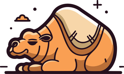 Camel flat line icon. Cute cartoon camel vector illustration.