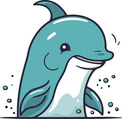 Cute cartoon dolphin. Vector illustration isolated on a white background.