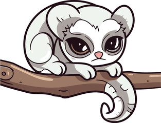 Obraz premium Cute cartoon lemur on a tree branch. Vector illustration.