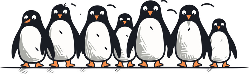Naklejka premium Penguins family isolated on white background. Vector illustration in cartoon style.