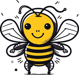 Obraz premium Cute cartoon bee. Vector illustration. Isolated on white background.