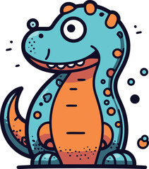 Cute cartoon dinosaur. Colorful vector illustration in doodle style.