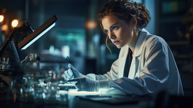 Female scientist works in the laboratory