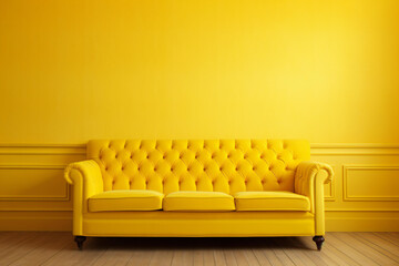 Yellow sofa in the yellow room. Minimal concept. interior of living yellow tone. Modern lifestyle