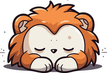 Cute little lion sleeping. Vector illustration on a white background.