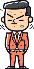 Vector illustration of angry man in suit. Cartoon character of angry man.