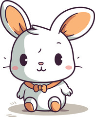 Cute little white rabbit. Vector illustration isolated on white background.