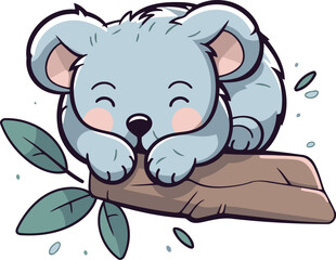 Cute cartoon koala sleeping on a branch. Vector illustration.