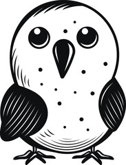 Cute cartoon owl. Black and white vector illustration isolated on white background.
