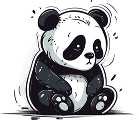 Cute cartoon panda sitting on the ground. Vector illustration.