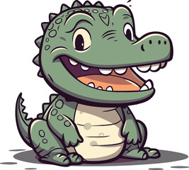 Cute cartoon crocodile. Vector illustration isolated on white background.