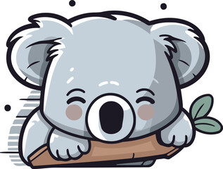 Cute koala lying on a branch. Vector cartoon illustration.