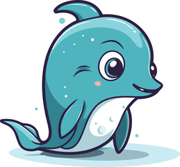 Cute cartoon dolphin. Vector illustration isolated on a white background.