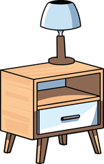 Minimalistic vector illustration of a nightstand, presented in a simple, flat color comic style.