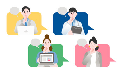 吹き出しから出てきた悩むビジネスパーソンのイラスト