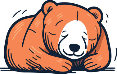 Vector hand drawn illustration of sleeping bear. Isolated on white background.