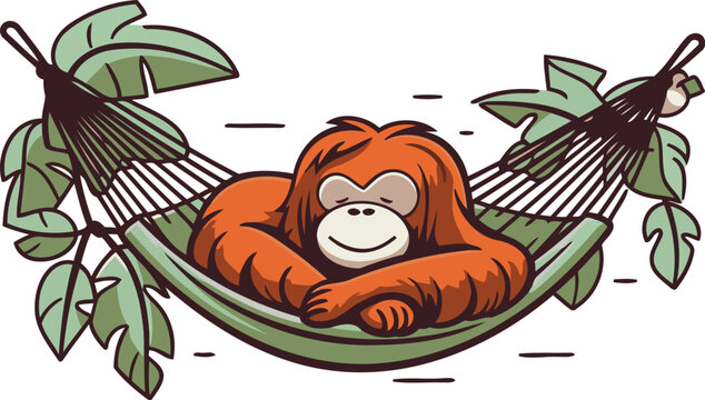 orange orangutan relaxing in green hammock clip art preview