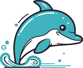 Naklejka premium Vector illustration of cute dolphin isolated on white background. Line art design for web. site. advertising. banner. poster. board and print.