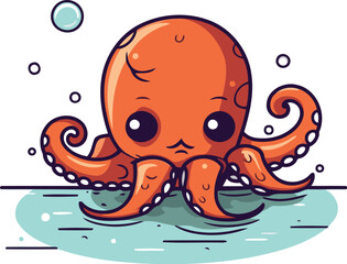 Cute octopus cartoon character. Sea animal. Vector illustration.