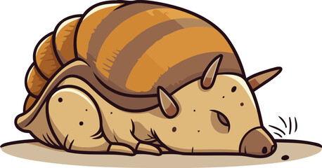 Cartoon snail sleeping on the ground. Vector illustration on white background.