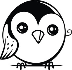 cute little penguin bird cartoon vector illustration graphic design in black and white