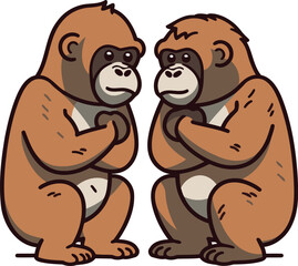 Gorilla and monkey. Hand drawn vector illustration in cartoon style.