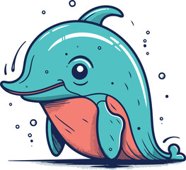 Naklejka premium Vector illustration of cute cartoon dolphin. Isolated on white background.