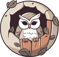 Owl in the hole. Vector illustration of a cartoon owl.