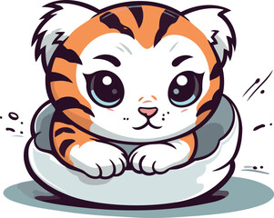 Cute cartoon tiger. Vector illustration isolated on a white background.
