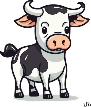 Cute cartoon cow. Vector illustration. Cute farm animal.
