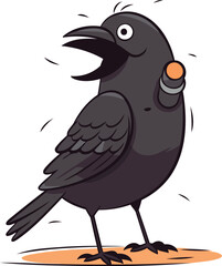Cute black crow isolated on white background. Vector cartoon illustration.