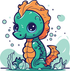 Cute cartoon dragon. Vector illustration of a sea animal. Childish style.