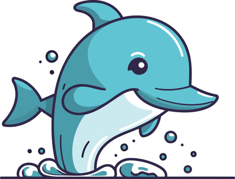 Cute cartoon dolphin. Vector illustration of a cute little dolphin.