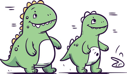 Cartoon dinosaur couple. Vector illustration in doodle style.