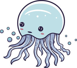 Cute cartoon jellyfish. Vector illustration isolated on white background.