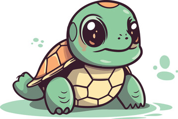 Cute cartoon turtle. Vector illustration isolated on a white background.