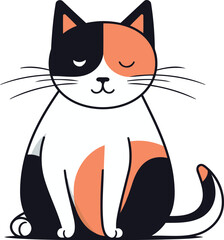 Cute cat sitting on white background. Vector illustration in flat style.