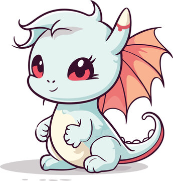 Cute cartoon dragon. Vector illustration isolated on a white background.