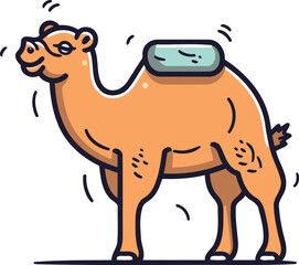 Camel. Cute cartoon animal. Vector illustration in thin line style.