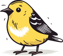 Illustration of a small yellow bird isolated on a white background.